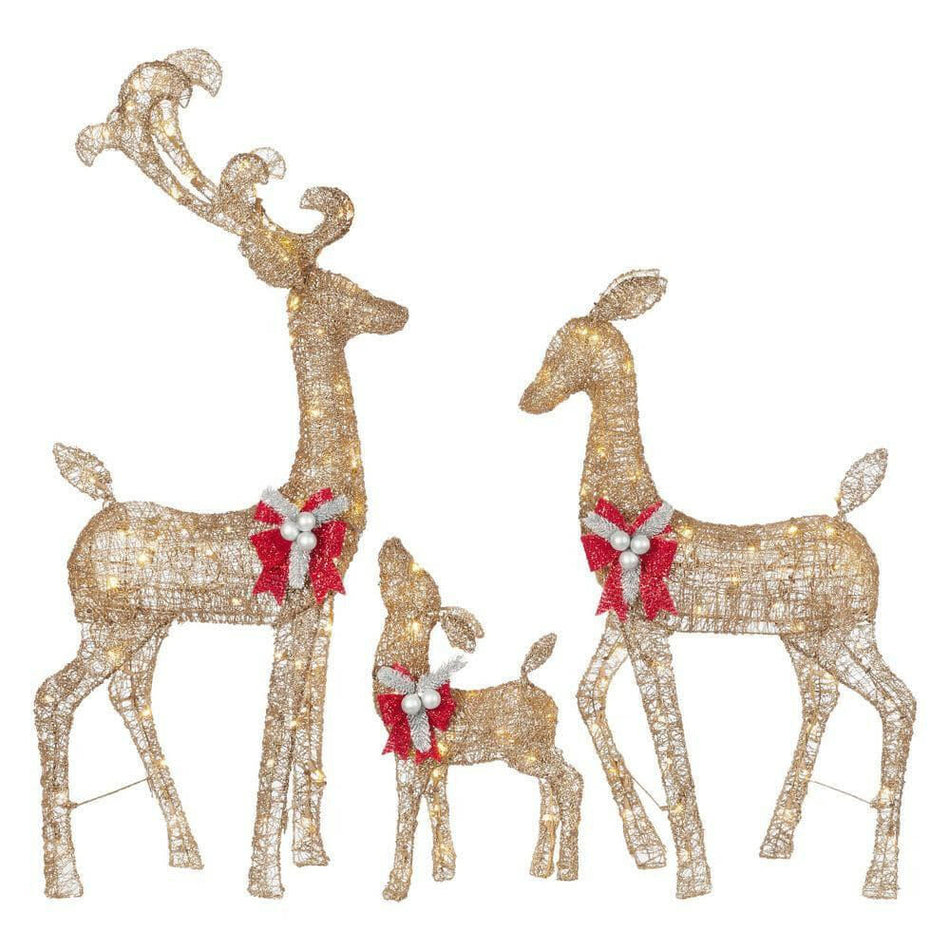 NEW Home Accents Holiday 3-Piece Warm White LED Gold Deer Family Holiday Yard Decoration LOT 4232.