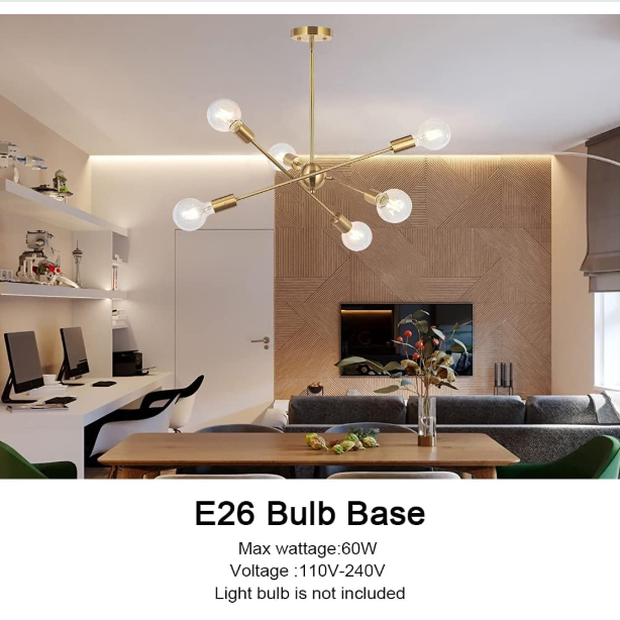 NEW BONLICHT Modern Sputnik Chandelier Lighting 6 Lights Brushed Brass Chandelier Mid Century Pendant Lighting Gold LOT 4415.