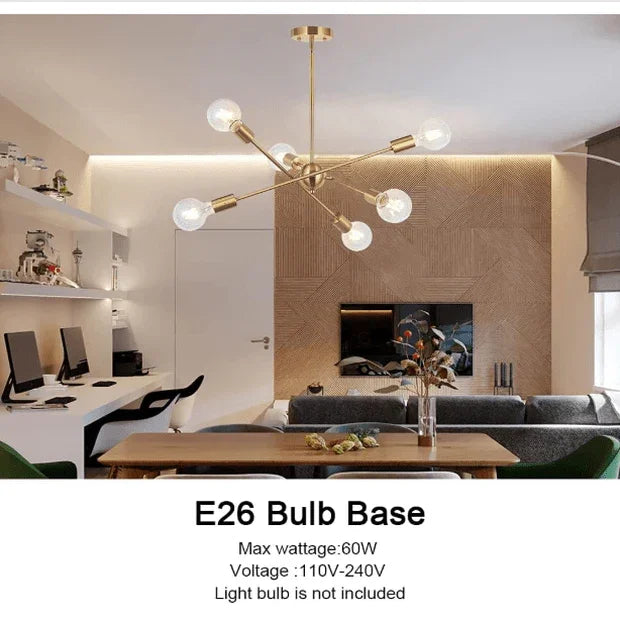 NEW BONLICHT Modern Sputnik Chandelier Lighting 6 Lights Brushed Brass Chandelier Mid Century Pendant Lighting Gold LOT 4415.