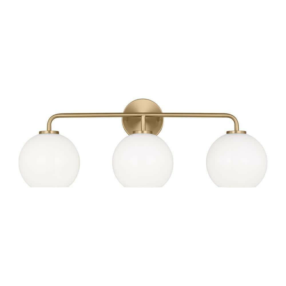 Orley 26.5 in. 3-Light Satin Brass Vanity Light with Milk Glass Shades NEW LOT 2197.