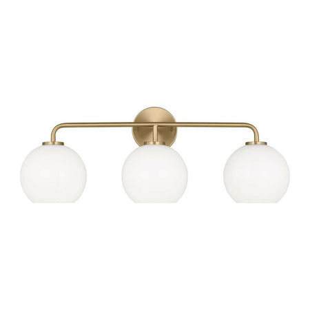 Orley 26.5 in. 3-Light Satin Brass Vanity Light with Milk Glass Shades NEW LOT 2197.