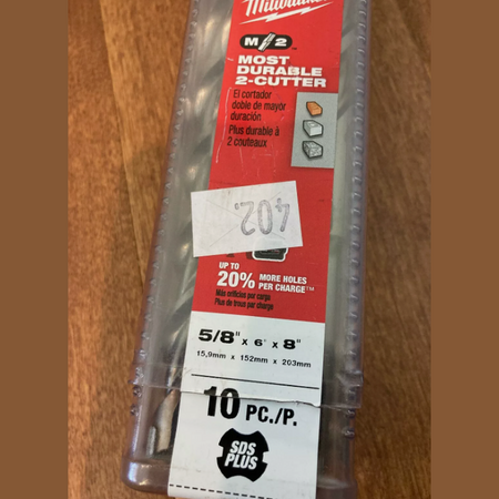 NEW Milwaukee 48-20-7702 5/8" x 6" x 8" SDS Plus 2 Cutter Carbide Bit, 10-Piece LOT 4343.
