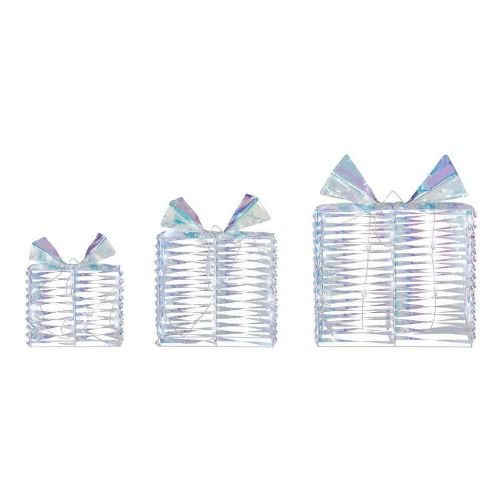 Home Accents Holiday 3-Piece Iridescent Ribbon Presents Holiday Yard Decoration OP LOT 3805.