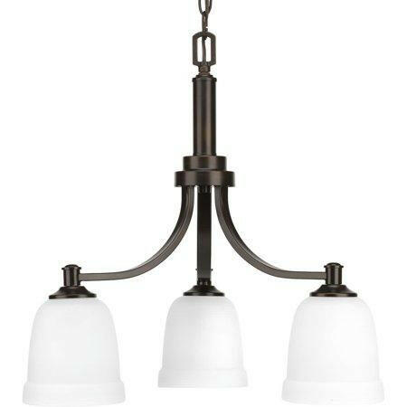 Topsail Collection Three-Light Antique Bronze Etched Parchment Glass Coastal Chandelier Light NEW LOT 3752.