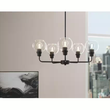 Hampton Bay Florabelle 5-Light Chandelier Matte Black Clear Globes NEW LOT 3876.
