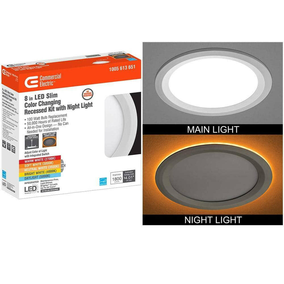 Commercial Electric 8 in. Canless Adjustable CCT Integrated LED Recessed Light Trim NEW LOT 3693.
