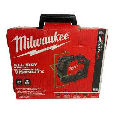 OB PICK UP  Milwaukee-3522-21 Green Beam Laser Cross Line Plumb Point USB Rechargeable LOT 4111.