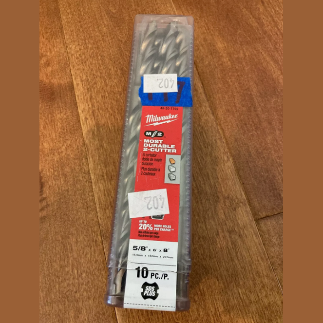 NEW Milwaukee 48-20-7702 5/8" x 6" x 8" SDS Plus 2 Cutter Carbide Bit, 10-Piece LOT 4343.