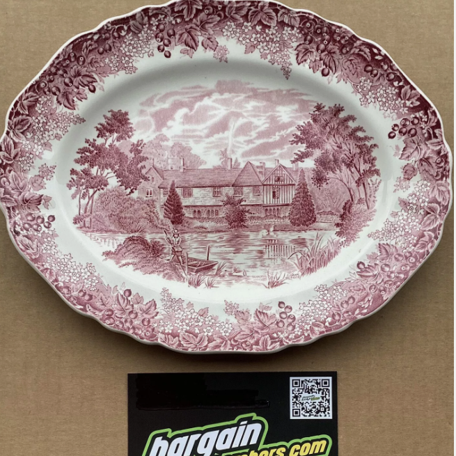 USED J&G Meakin Romantic England Red Ightham Mote Kent 12" Oval Platter LOT 4473.