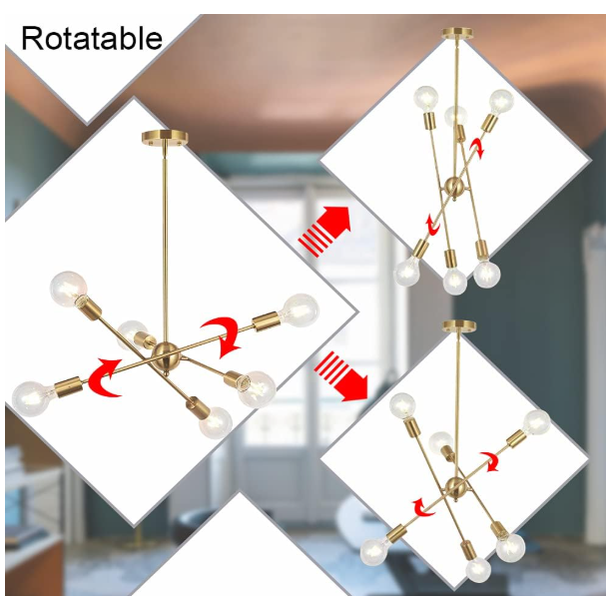 NEW BONLICHT Modern Sputnik Chandelier Lighting 6 Lights Brushed Brass Chandelier Mid Century Pendant Lighting Gold LOT 4415.