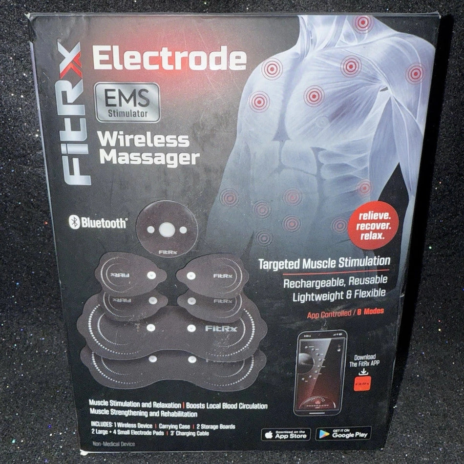 NEW FitRx Electrode Wireless Massager Rechargeable, Muscle & Joint Pain Relief NIB.