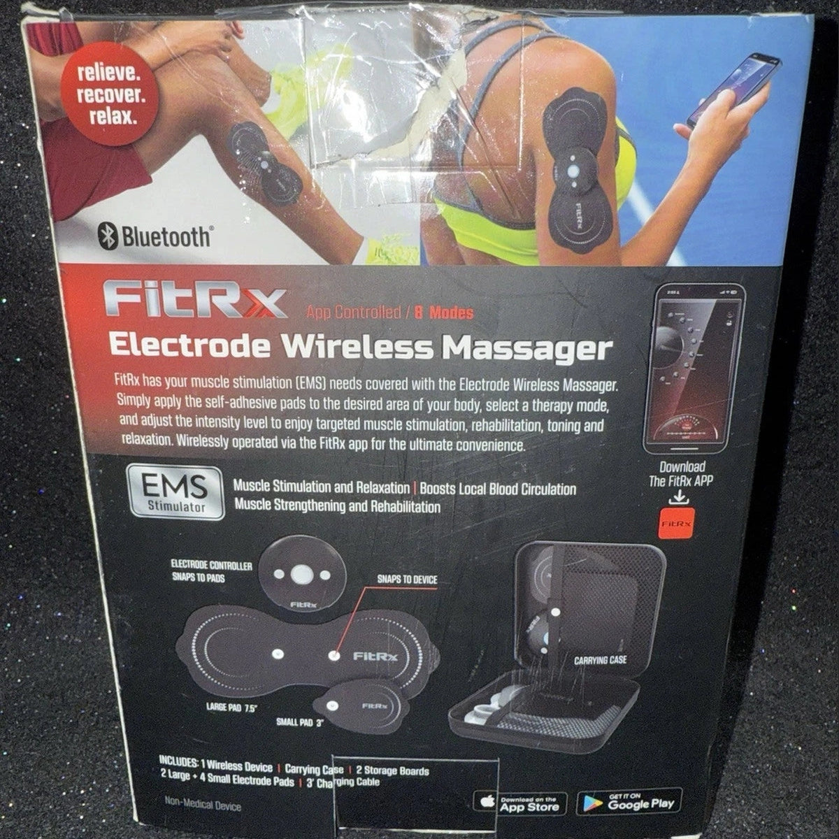 NEW FitRx Electrode Wireless Massager Rechargeable, Muscle & Joint Pain Relief NIB.