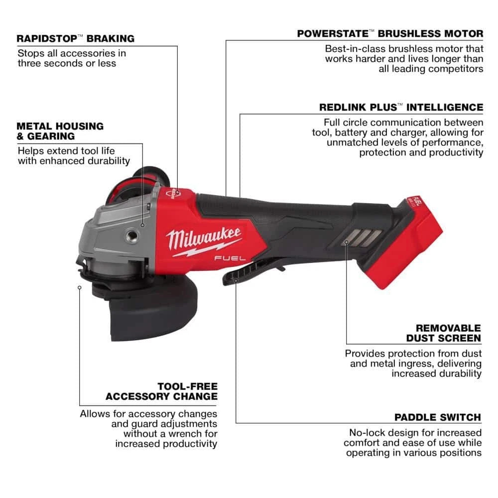 Milwaukee M18 FUEL 18V 4-1/2 in./5" Grinder Brushless Paddle Switch (Tool-Only) NEW.