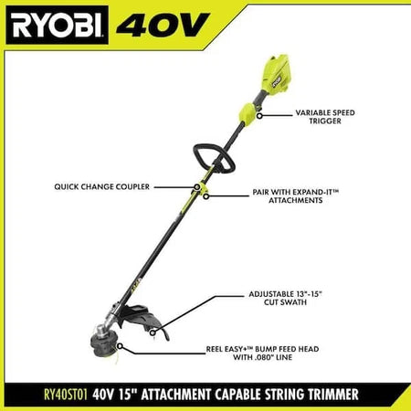 RYOBI RY40PH01 Capable String Trimmer 40V 15 in. & 4.0 Ah Battery /Charger USED.