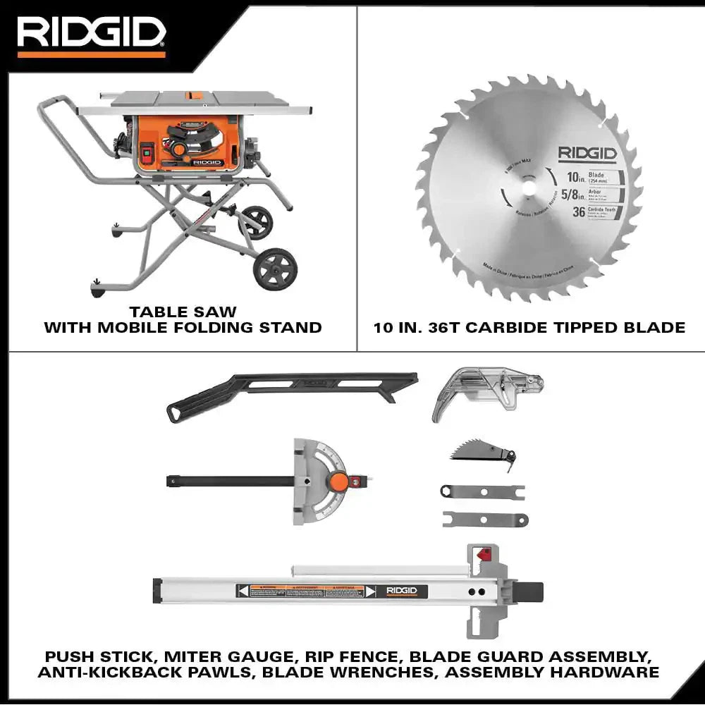 PICK UP ONLY RIDGID 15 Amp 10 in. Portable Corded Pro Jobsite Table Saw with Stand USED.