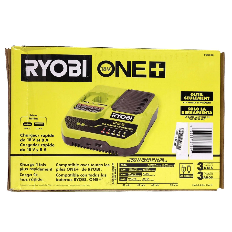 Ryobi One+ 18V Rapid Charger PCG008 Tool Only, with USB-C and USB-A Outlets NEW.