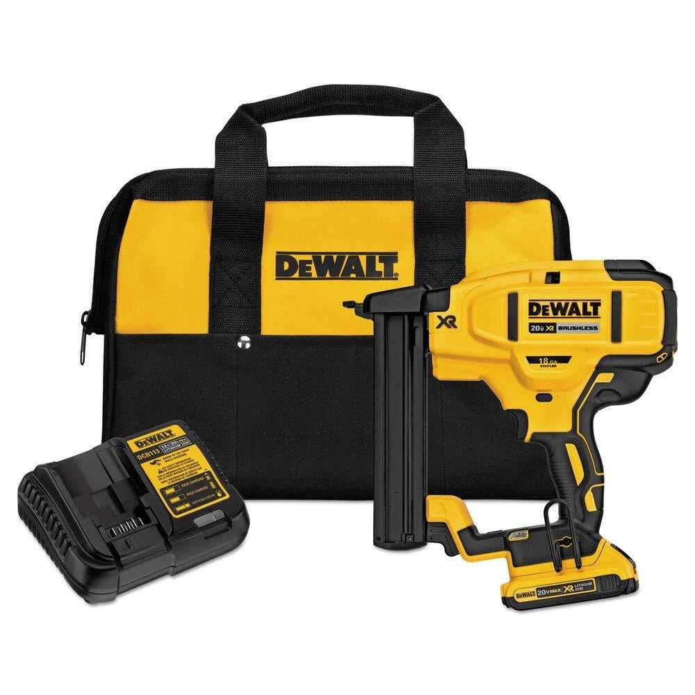 DEWALT DCN681 18 GA CORDLESS NAILER W/ BATTERY ,CHARGER AND BAG OPEN BOX.