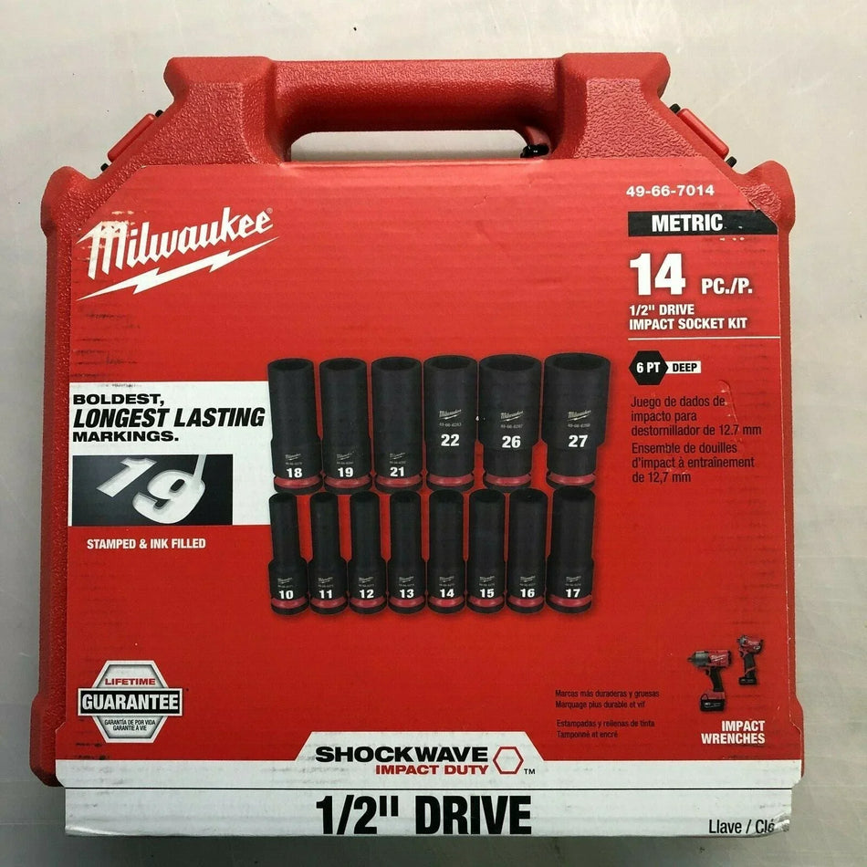 Milwaukee 49-66-7014 SHOCKWAVE Impact Duty 1/2" Drive Socket Set Metric NEW.