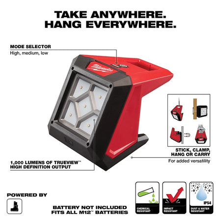 Milwaukee 2364-20 M12 250W High Defintion Compact Halogen Rover Flood Light OPEN BOX.