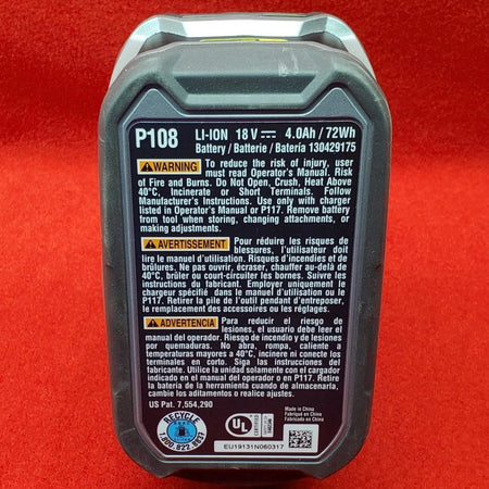 GENUINE OEM RYOBI 4.0Ah 18V Battery P108 LITHIUM-Ion ONE+ USED