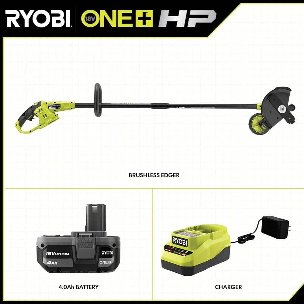 RYOBI ONE+ HP 18V Brushless Edger with 4.0 Ah Battery and Charger NEW