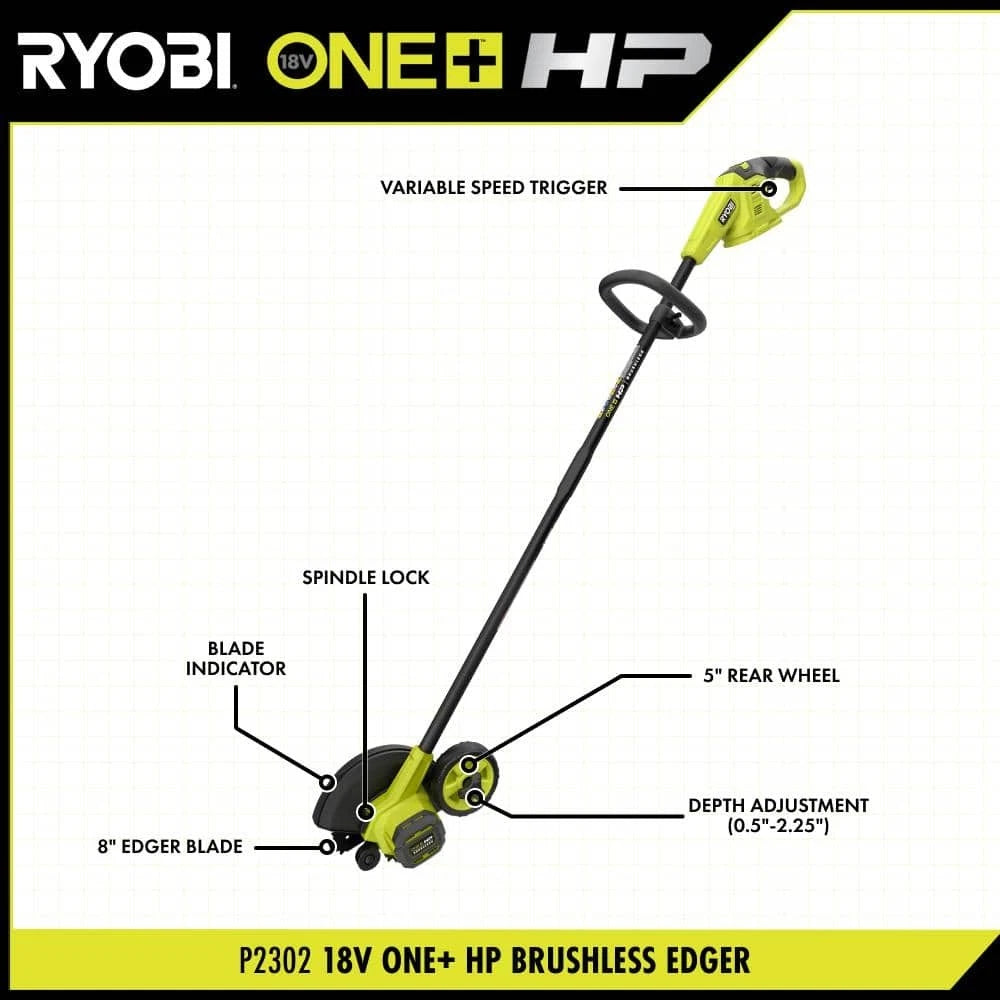 RYOBI ONE+ HP 18V Brushless Edger with 4.0 Ah Battery and Charger NEW