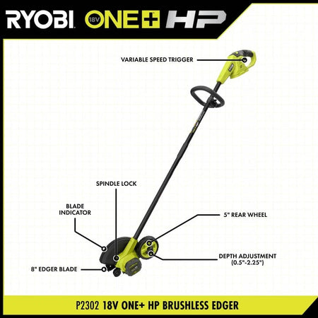 RYOBI ONE+ HP 18V Brushless Edger with 4.0 Ah Battery and Charger NEW