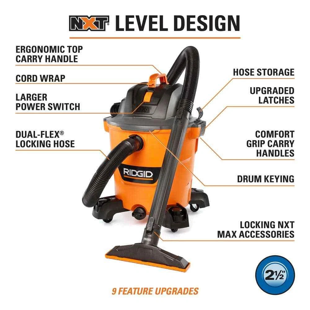 RIDGID 12 Gallon 5.0 Peak HP NXT Wet Dry Vac w/ Debris Filter & Locking Hose NEW.