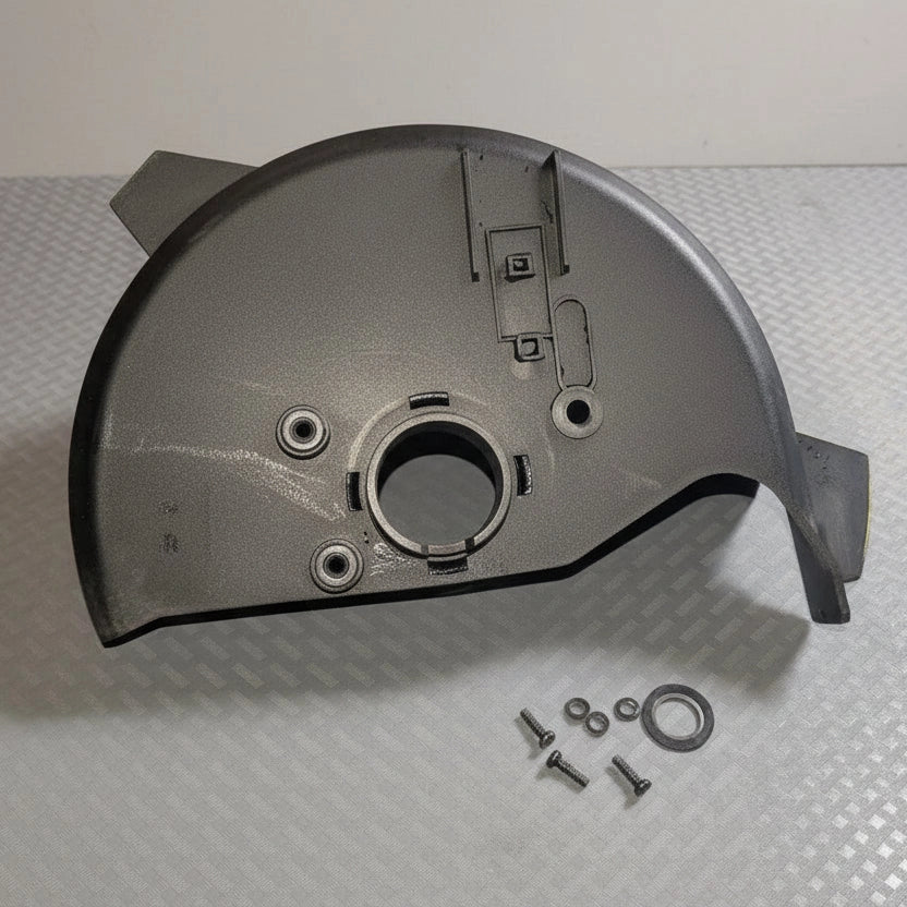 Mechanical component with screws and washers on a metallic surface