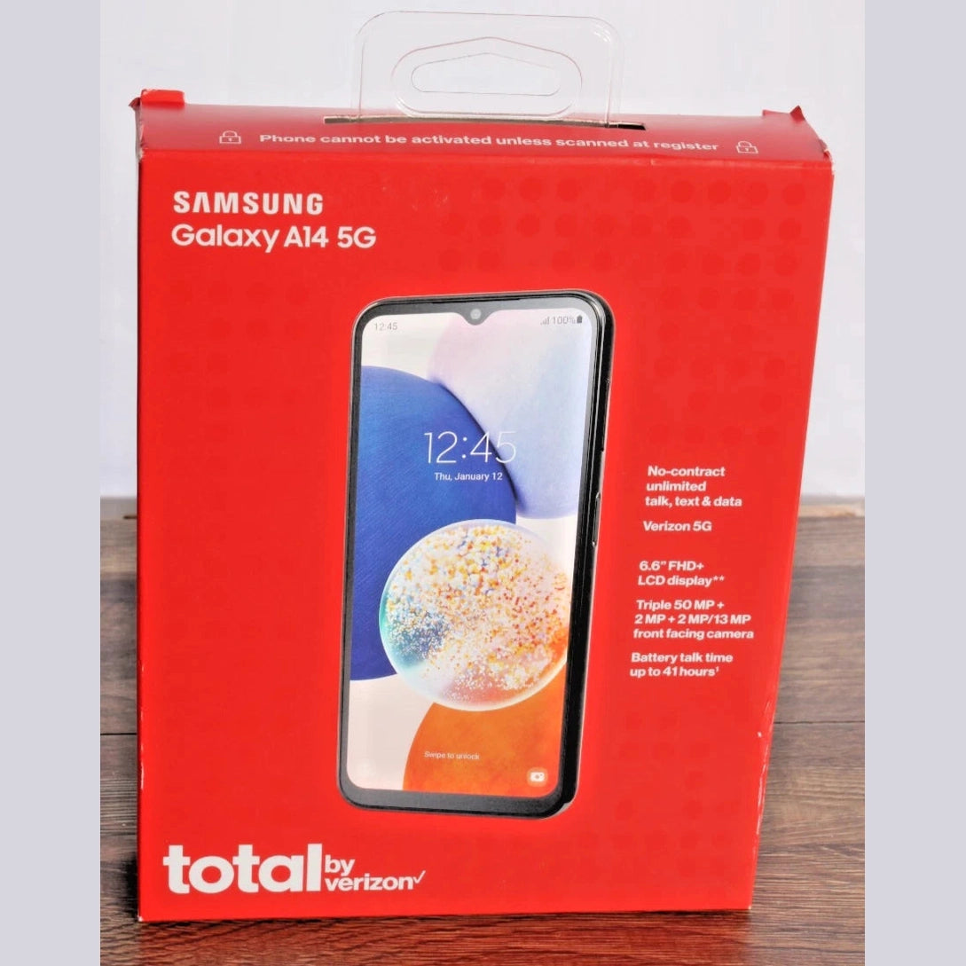 OB Total by Verizon Prepaid Samsung Galaxy A14 5G 64GB Black LTE MicroSD.