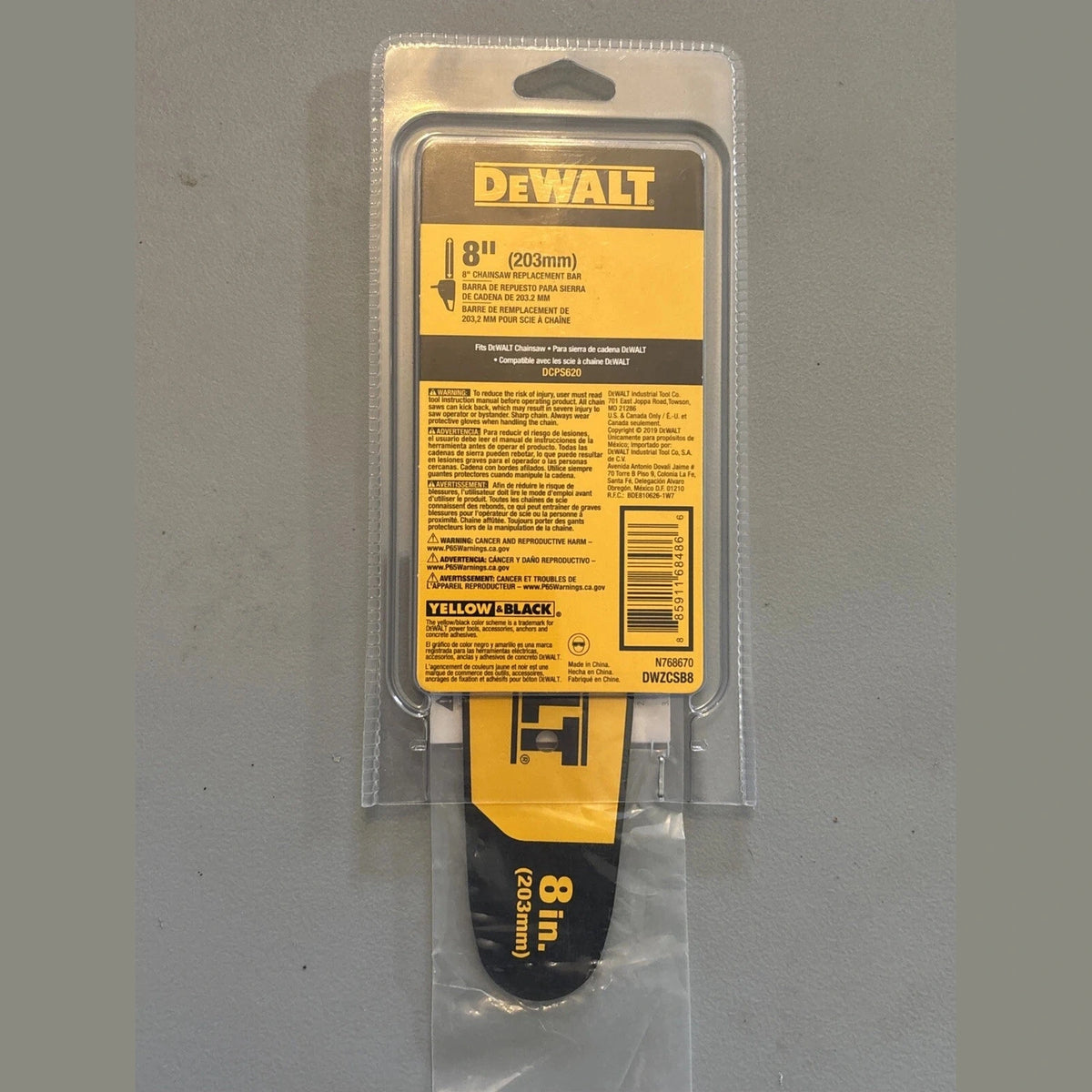 NEW DeWALT DWZCSB8 8" Replacement Chainsaw Bar for DCPS620 Pole Saw