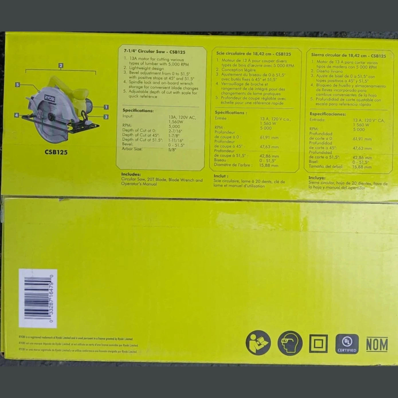 USED + RYOBI CSB125 13-Amp 7-1/4 in. Circular Saw