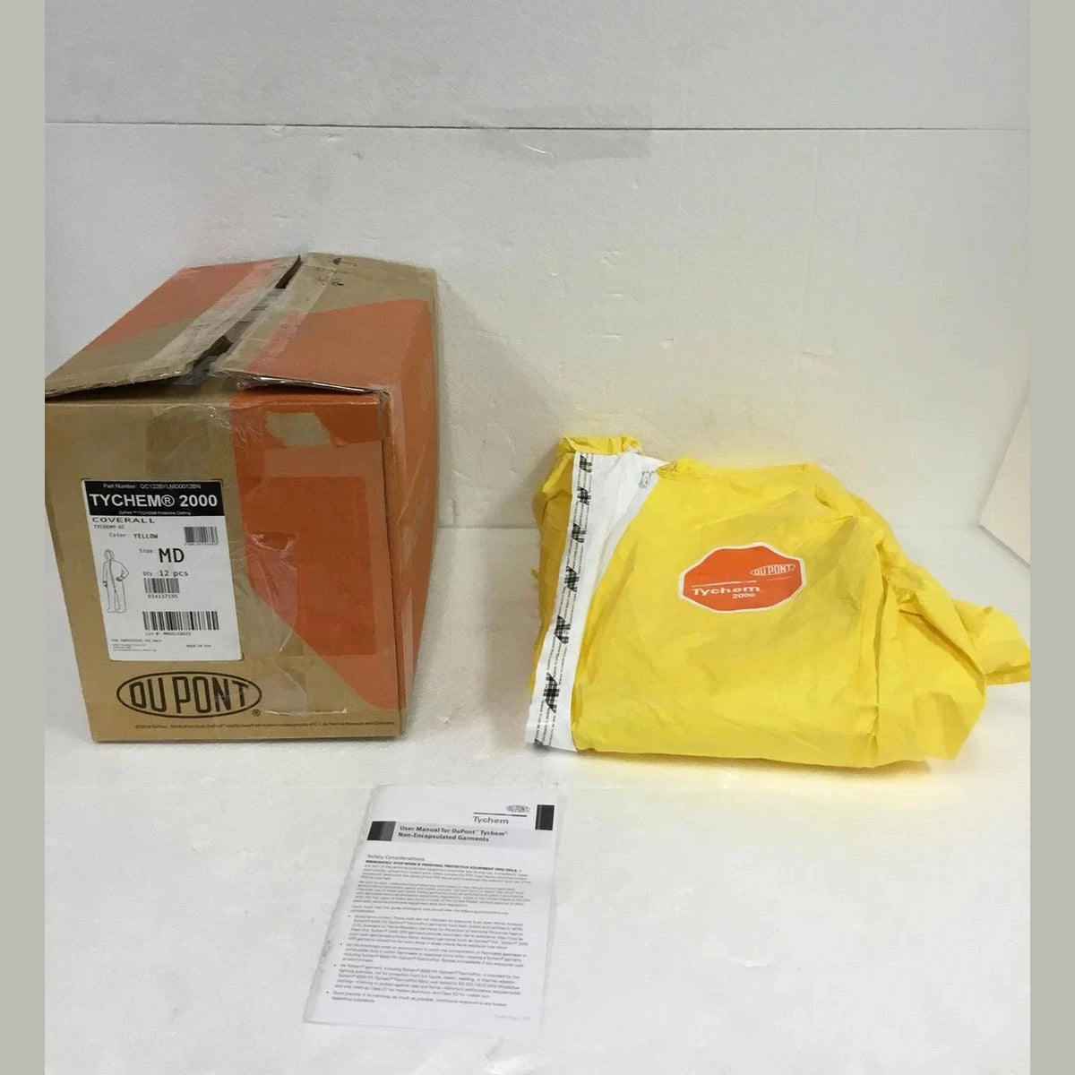 NEW Tychem Dupont 2000 QC D14137195 Medium Yellow Coveralls With Hood, 12/Case