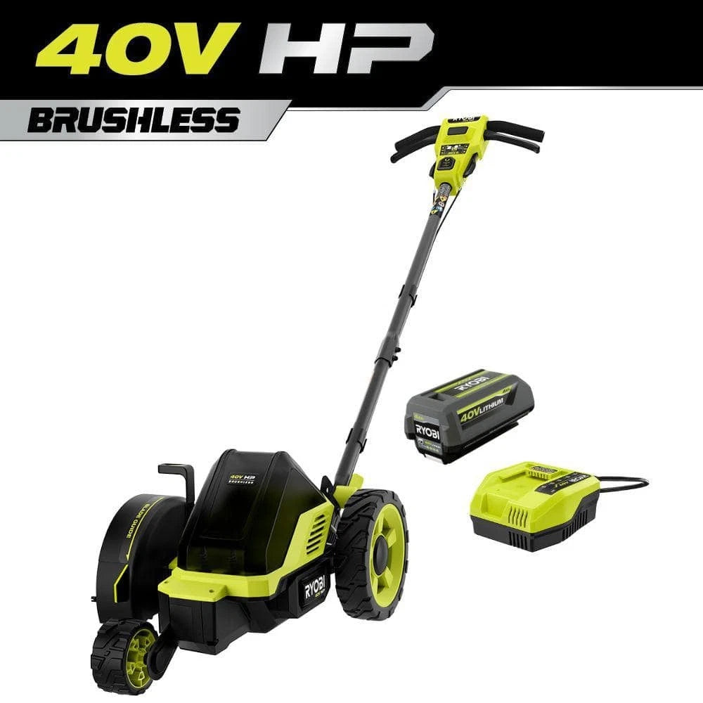 OPEN BOX Ryobi RY40760VNM 40V Brushless 9 in. Cordless Edger & 4.0 Ah battery charger.