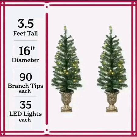 NEW 2-Count Prelit 3.5' Artificial Porch Christmas Trees with LED Light