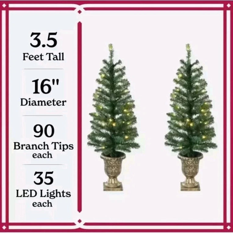 NEW 2-Count Prelit 3.5' Artificial Porch Christmas Trees with LED Light
