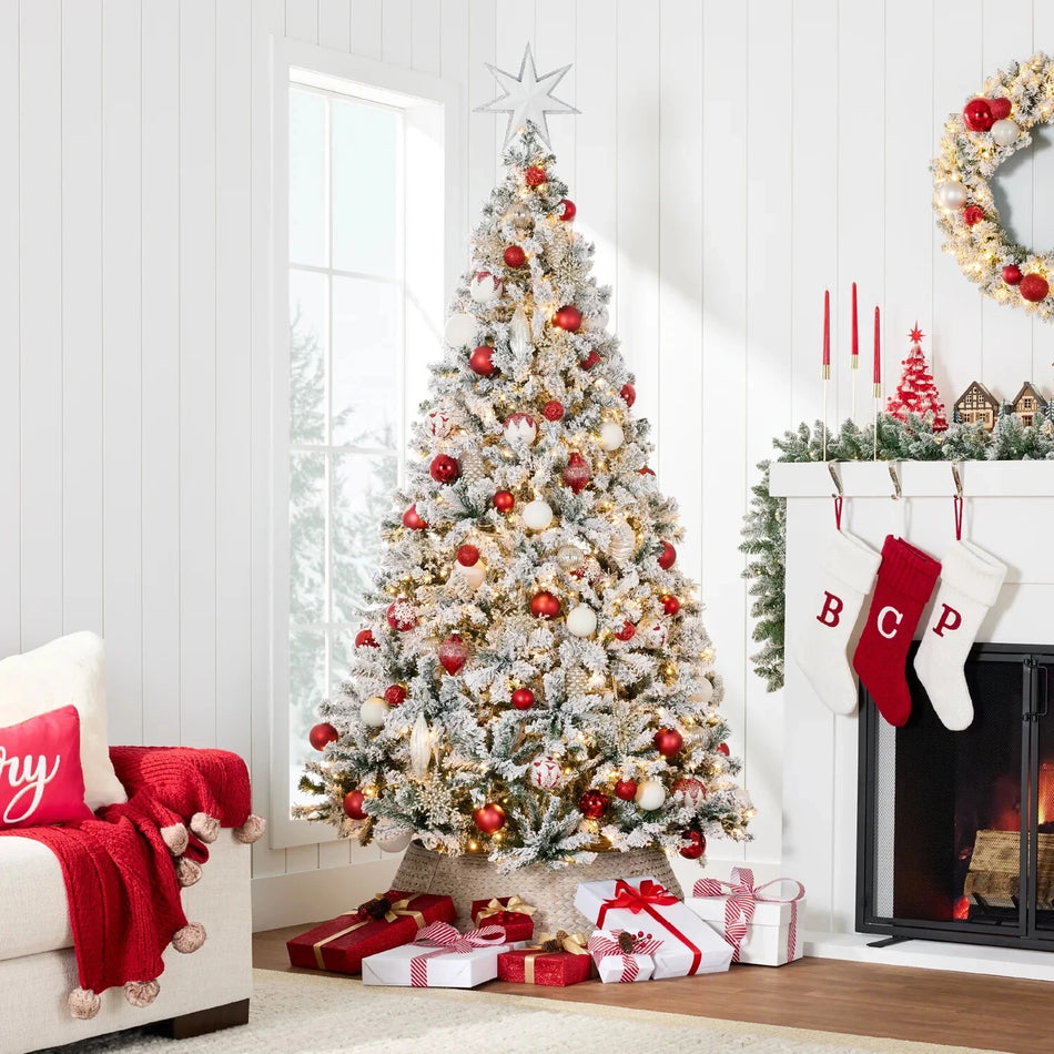 NEW Best Choice Products Pre-Lit Cashmere Christmas Tree 9 FT , Premium Semi-Flocked Pre-Decorated Artificial Holiday Décor