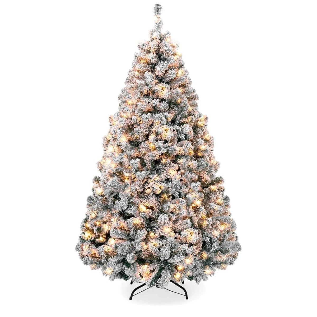 NEW Pre-Lit Artificial Christmas Tree, 6ft Snow Flocked Design Pine Tree Metal Stand