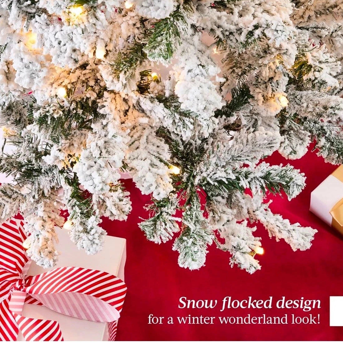 NEW Pre-Lit Artificial Christmas Tree, 6ft Snow Flocked Design Pine Tree Metal Stand
