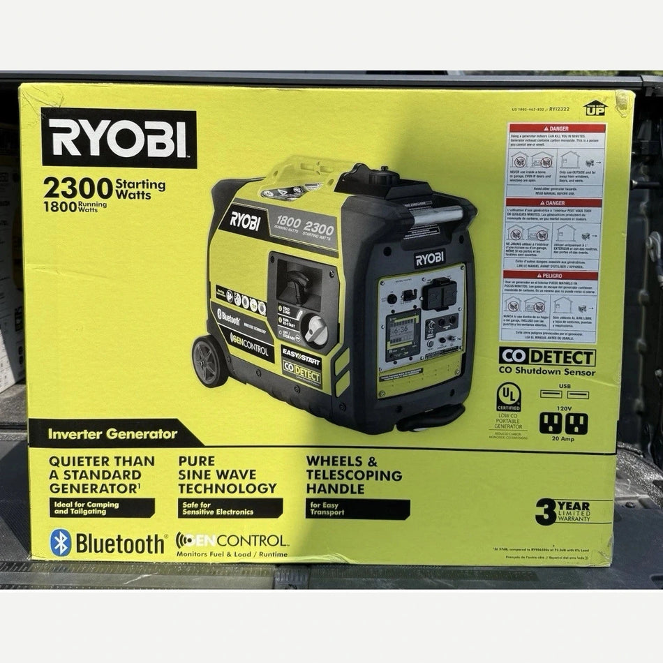 NEW Ryobi 2300W Bluetooth Gasoline Digital Inverter Generator RYi2322