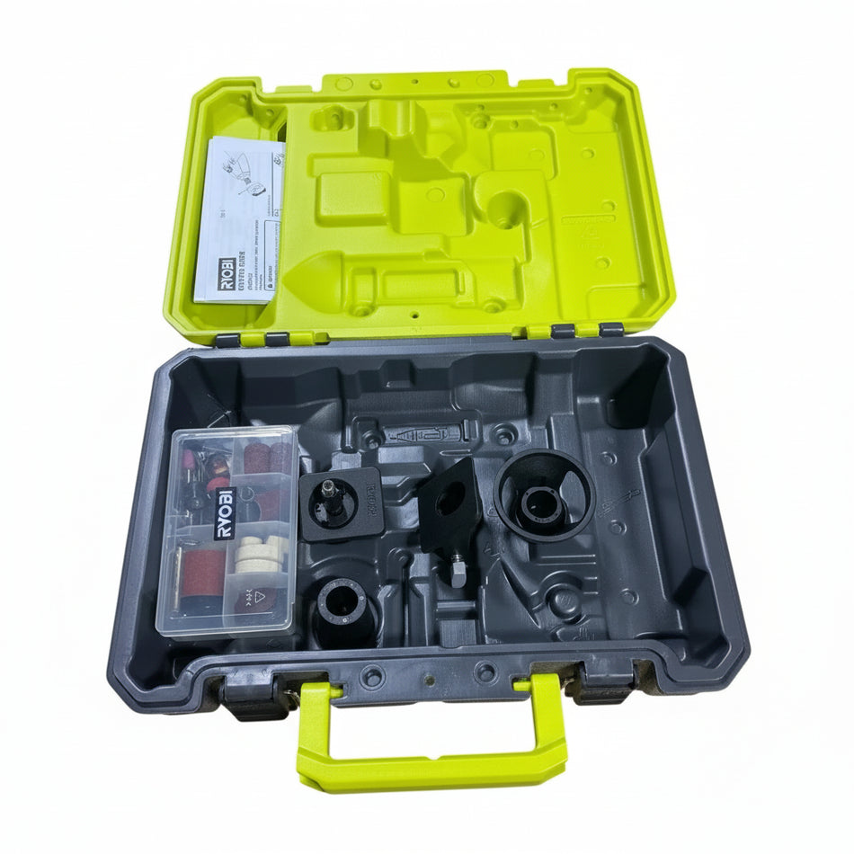 Open tool case with Ryobi branding on a white background