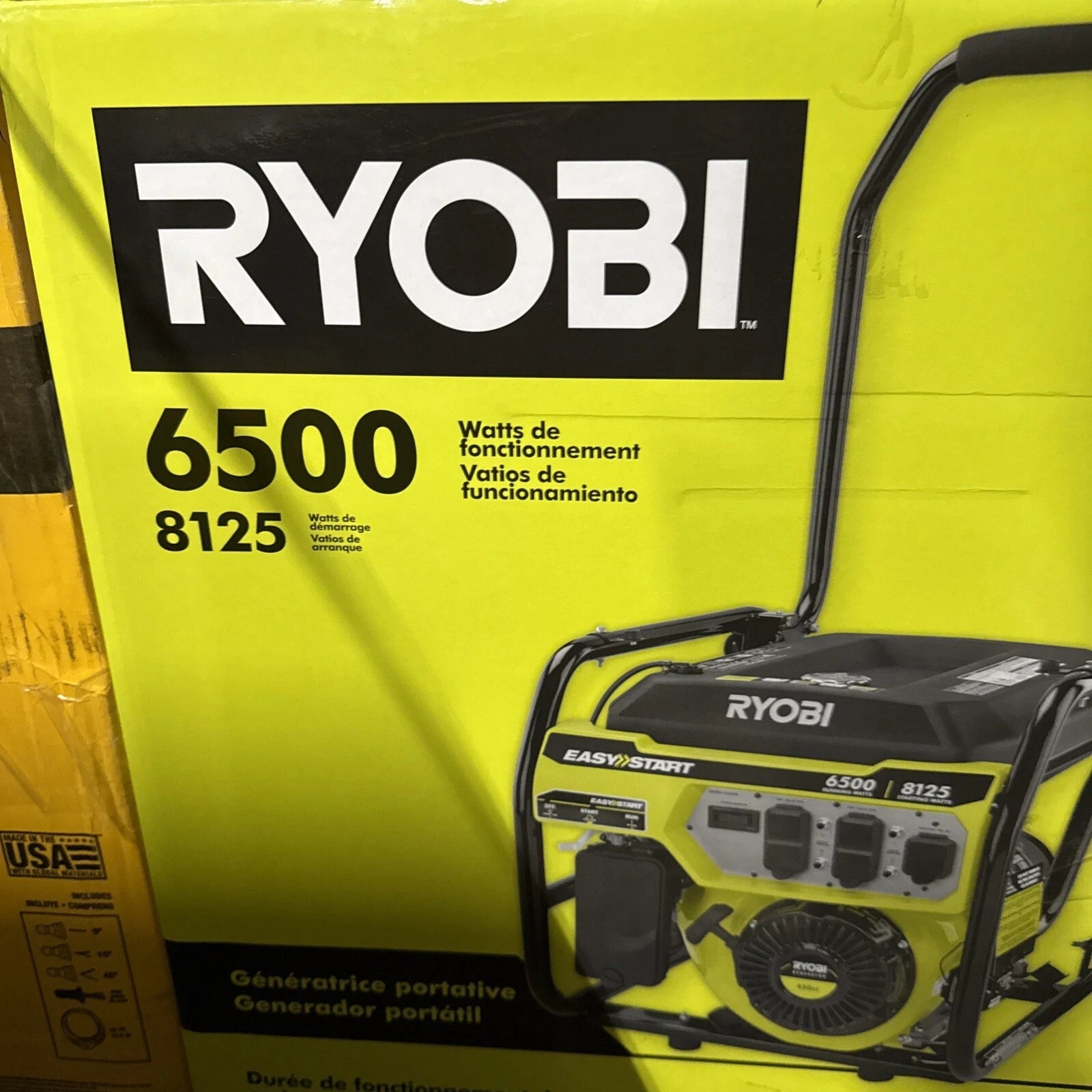 OPEN BOX RYOBI 6,500-Watt Gasoline Powered Portable Generator with CO Shutdown Sensor