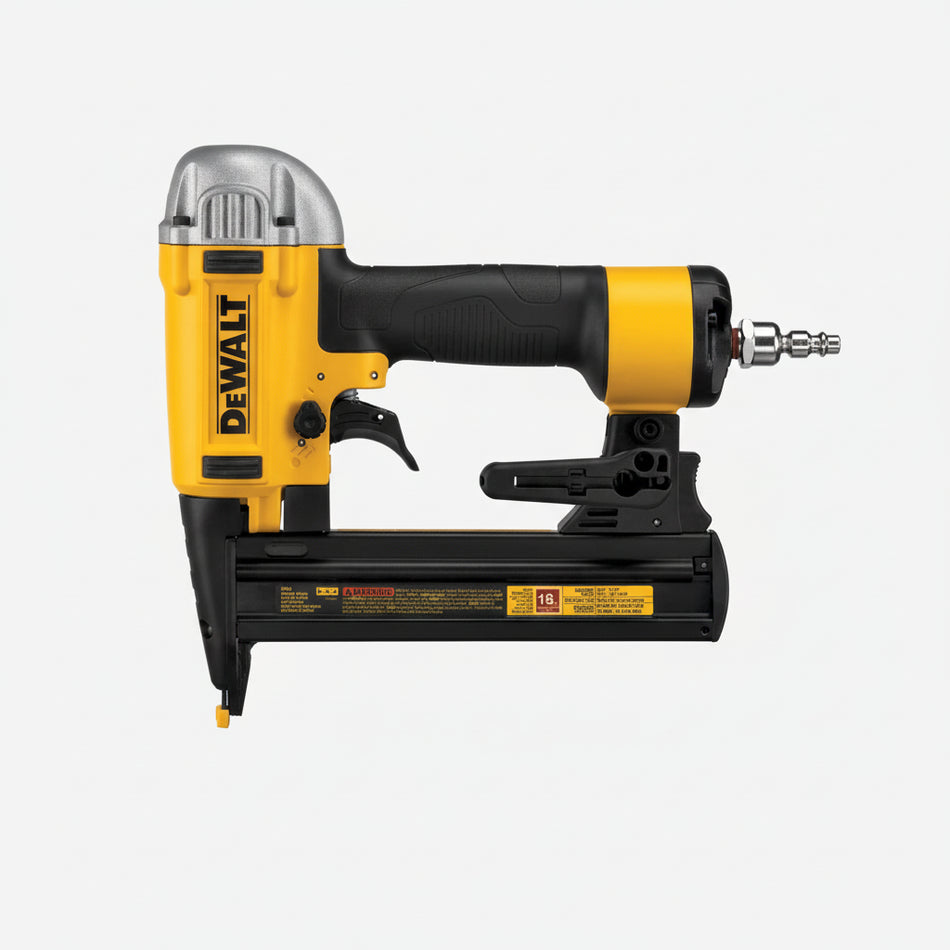 Yellow and black nail gun with Dewalt branding on a white background
