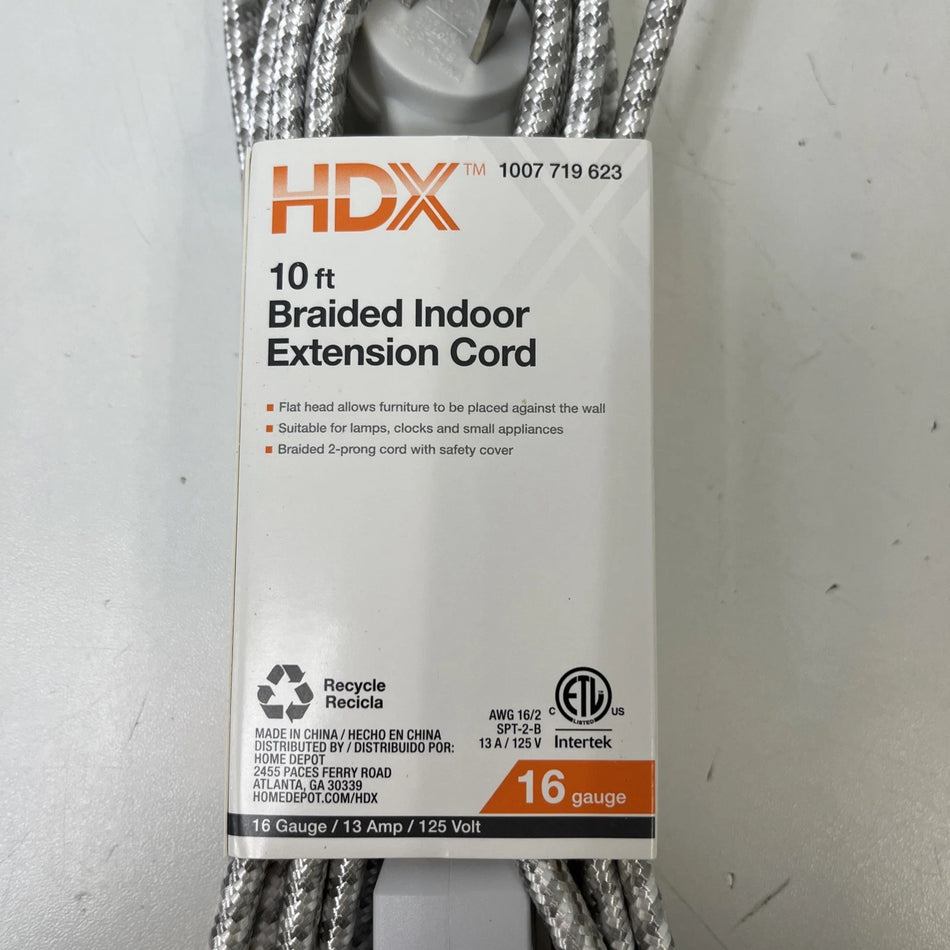 4-HDX NEW 10 ft. 16-Gauge/2 White Braided Extension Cord Indoor - 3 Outlets