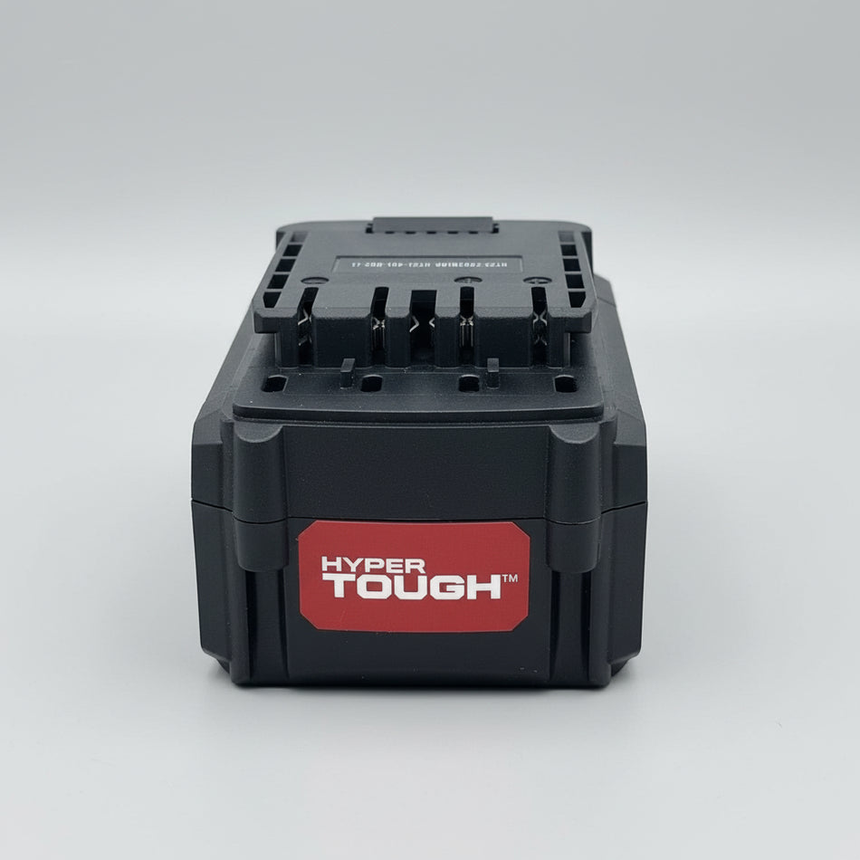 Black battery pack with 'Hyper Tough' logo on a cardboard surface