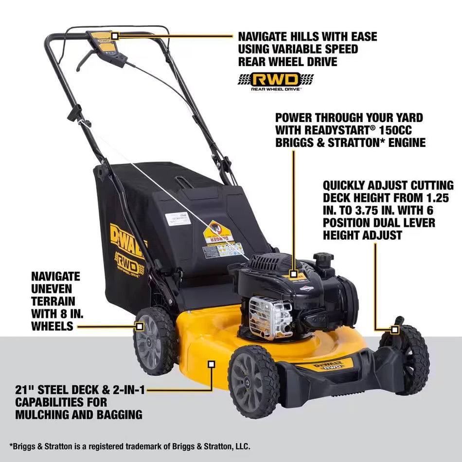 DEWALT USED NO BAG 21 In-150 CC 625EX Self-Propelled Lawnmower Gas-Powered Rear Wheel Drive