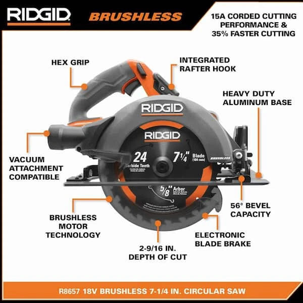 RIDGID USED Octane R8657B 18V 7-1/4'' NO BLADE Circular Saw Bare Tool