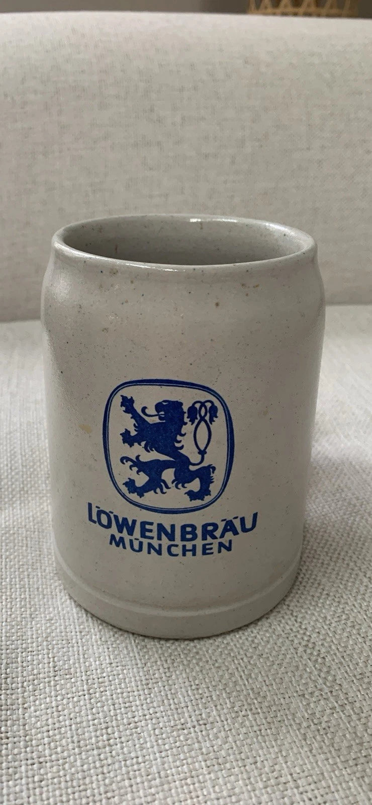 Lowenbrau used 1L Beer Stein Munich German Large Vintage Mug Pottery Made In Germany