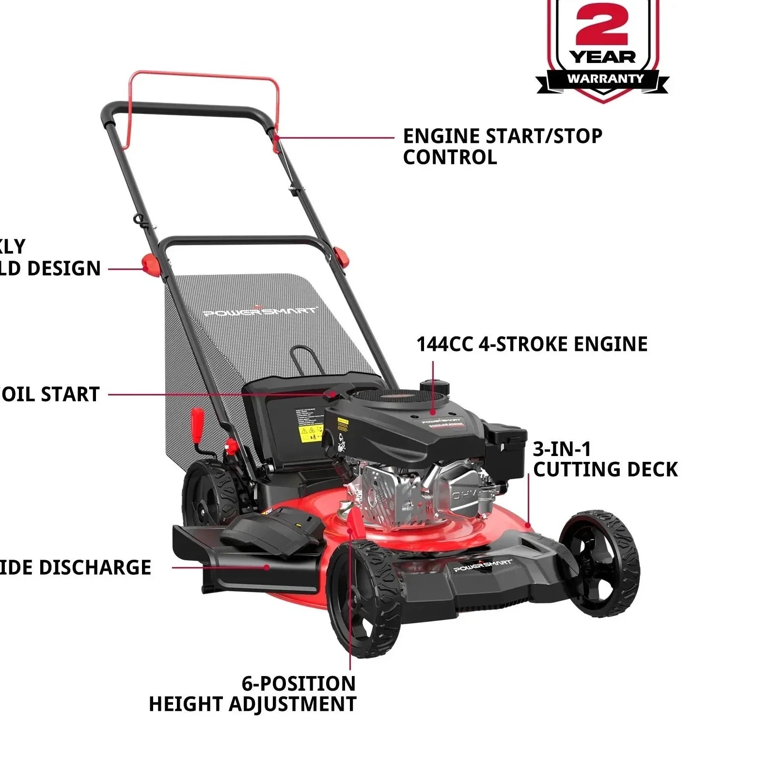 PowerSmart 21-Inch new 144cc Gas Push Lawn Mower 3-in-1 Cutting w/ Height Adjust