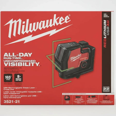 Milwaukee laser level packaging on a gray surface